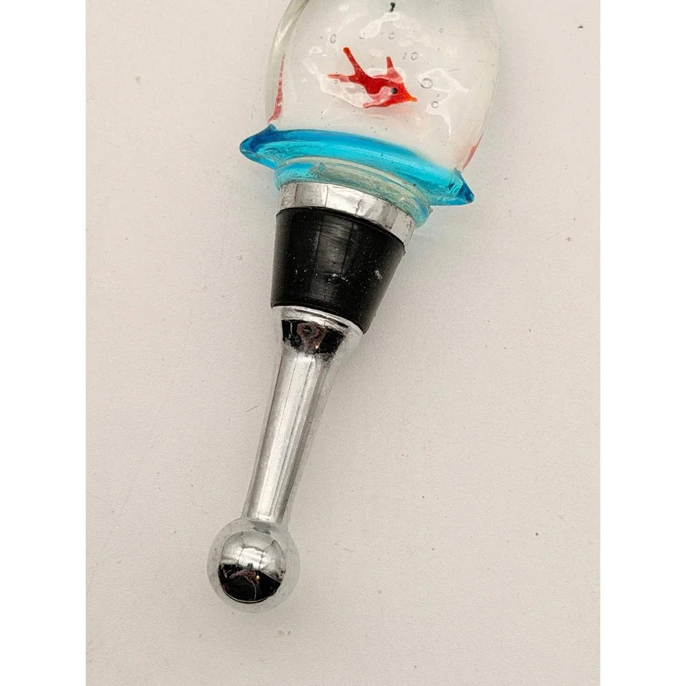 Hand Blown Glass Goldfish in a Bag Wine Bottle Stopper Nautical Aquatic Decor